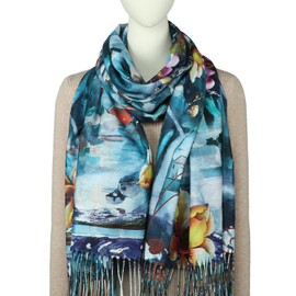 RIIQIICHY Reversible Painting Printed Scarfs for Women Pashmina Shawls and Wraps Ladies Scarf for Winter Warm