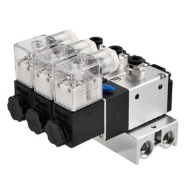 Heschen Electrical Pneumatic Triple Solenoid Valve, 3V210-08, AC24V, PT1/4'' Port, 3/2 Way, Manifold Base Muffler Quick Fittings Set