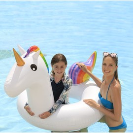 68" Rainbow Unicorn Inflatable Swimming Pool Tube Ring Float
