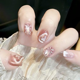 EYZOTSF Press on Nails Short Square Shaped Acrylic Extra Short Length Square False Nails with Designs Artificial Fake Nail with Charms Glue Stick ons Fingernails for Women Girls(MY153)