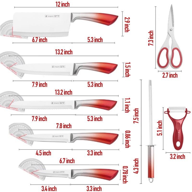 KOSHA Kitchen Knife Set, 9 Piece Knife Set with Block,