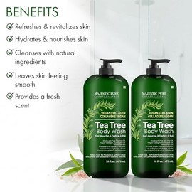 Majestic Pure Tea Tree Body Wash – Formulado para combatir la piel seca y escamosa, calma, nutre e hidrata las zonas irritadas, agrietadas, problemas 
