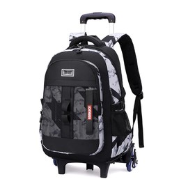 Camo Boys Rolling Backpacks for Kids School, Capacity Wheeled Bookbags Elementary School Bags Back Packs with 6 Wheels, Black-white