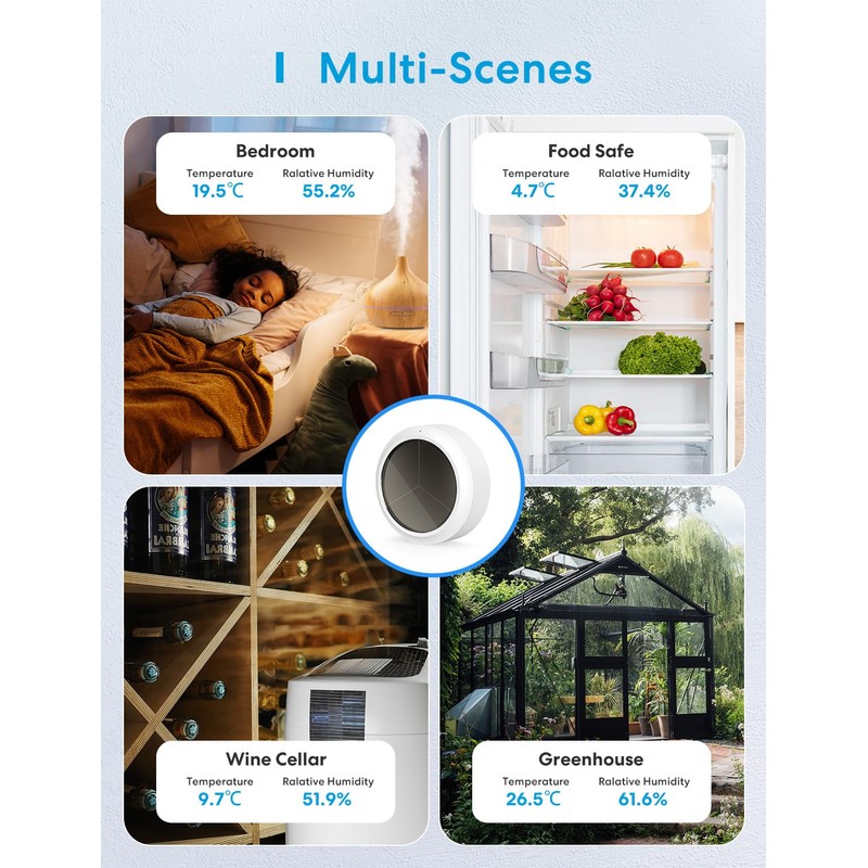 Meross Smart Thermometer Hygrometer, Hub Required, WiFi Indoor Temperature Humidity