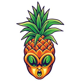 Pineapple Alien Head 5 Inch Waterproof Decal Sticker Wall Window Tie-dye Alien Stoner Stones Psychedelic Mushroom Hippie Green Rainbow Galaxy Rock Gypsy Indian Trible Sunflower Mountain Cactus CS1486-2PK