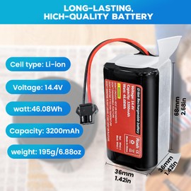 sea jump 14.4V 3200mAh Li-ion Battery Suitable for Ecovacs Deebot N79 N79S 621, Eufy RoboVac 11 11S 12 15C 15T 25C 35C, Goovi F007C D380 D382, Amarey A800 A900, Corey R300 R500, etc.