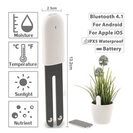 Medidor de humedad del piso 4 en 1, monitor de agua de plantas, detecta automáticamente humedad, temperatura, luz, fertilidad, se puede conectar al teléfono celular a través de Bluetooth, sensor higrómetro para plantas de interior, para HHCC (1 unidad)