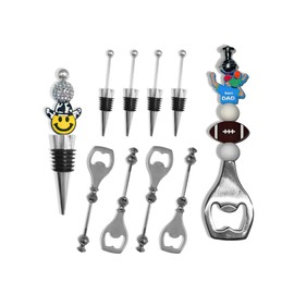 Beadable Bottle Opener and Wine Stopper Silver Stainless Steel 10 pk, 5 of Each Bulk Silicone Focal Glass Beads Kit DIY