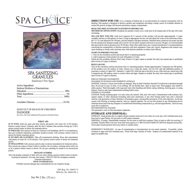 SpaChoice 472-3-3031-02 Sanitizing Granules Hot Tub Chlorine, 2-Pack