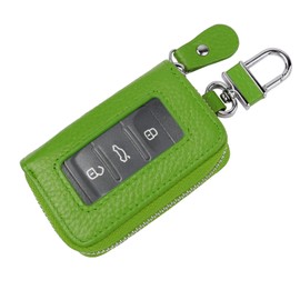 Wuyaoyao Car Key Fob Cover, Genuine Leather Car Key Case Holder with Keychain, Universal Car Smart Key Protector Case for Men Women (Green)