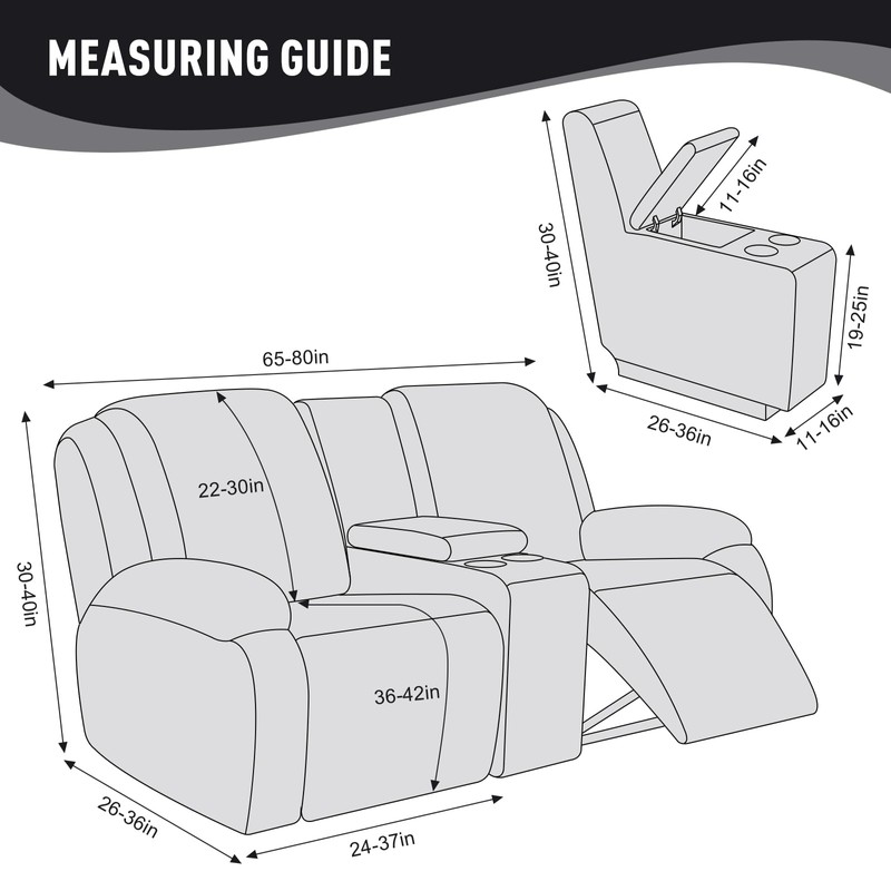 KinCam Loveseat Recliner Covers with Middle Console Slipcover, Recliner Sofa