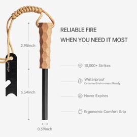 Ferro Rod Fire Starter, Survival Flint and Steel Fire Starter Kit for Hiking, Bushcraft,Camping Essentials Gear, Emergency Supplies - Ideal Gift for Explorers (Beech Handle)