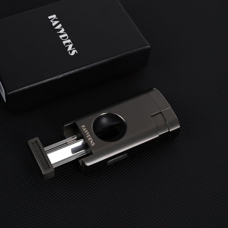 KAVYDENS Triple Jet Torch Lighter with Deep V-Cut Cigar Cutter