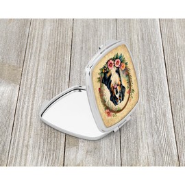 Caroline's Treasures Bernese Mountain Dog and Flowers Compact Mirror Decorative Travel Makeup Mirror for Women Girls Gifts Pocket Makeup Mirror Folding Handheld