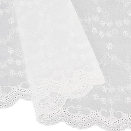 CABODYALS 53.15 Inch White Floral Embroidered Fabric by The Yard Soft Vintage Scalloped Edge Cotton Flower Embroidery Eyelet Canvas Lace Fabric Cloth for Sewing Making Crafts Clothes Dresses Costume