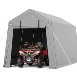 7x12 FT Portable Carport Garage Storage Shed Heavy Duty Waterproof Tarp with Roll Up Zipper Door for Motorcycle Bike Firewood Garden Tools Outdoor Shelter