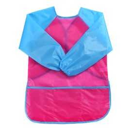 KIMMAX Children's Craft Apron, Painting Apron with Sleeves for Children from 7 to 12 Years for School Art Painting Cooking, Pink+Blue (L,125-140cm)