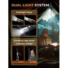 Smiling Shark LED Flashlight, G2 2 Pack Small Flashlights Powerful Rechargeable with COB Sidelight & Hook and Diffuser 3 Mode Zoomable Multi Functional Camping Flash Light for Outdoor/Emergency, Black