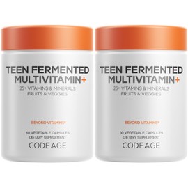 Codeage Teen Multivitamin Supplement – Daily Vitamins and Minerals for Teen Boys and Girls – Organic Whole Food Formula with Omega-3 and Vitamins A to K - 2 Pack