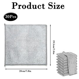 30 Pcs Smart Scrubs - Non-Scratch Scouring Cloths, (20 x 20Cm) Multipurpose Stainless Steel Cloth, Smart Scrubs Kitchen Metal Scourer For Scrubbing And Cleaning Dishes, Pots, Sinks