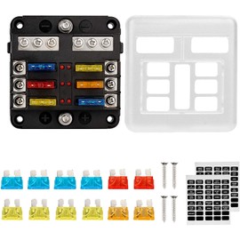 Geloo 6 Compartment Fuse Holder, Fuse Box Car Standard Car Fuses, Car Fuse Box with LED Display, Protective Cover for Car, Boat, Marine, Truck, SUV, Yacht, RV