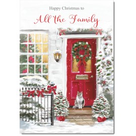 doodlecards To All The Family Christmas Card Red Door Medium Size Christmas Card for To All The Family with Plain Envelope