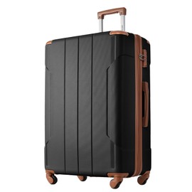 Merax 28 Inch Checked-Large Luggage with Wheels Aluminum Alloy Corner Hard Shell Suitcase TSA Luggage Suitcases for Travel Woman Men(Black Brown)