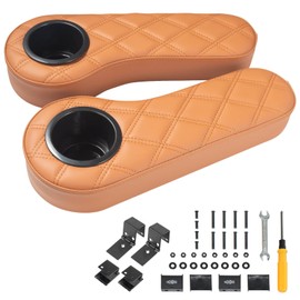 NOKINS Golf Cart Diamond Flip Armrest with Cup Holder, No Drilling Required, Golf Cart Folding Hinged Armrest, Inward Mount, for Club Car EzGo Yamaha Back Seat Kit (Diamond Brown)
