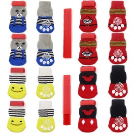 4 Pairs Non-Slip Dog Socks & Cat Socks with Rubber Reinforcement and 8 Small Straps Pet Paw Protector for Hardwood Floors Interior Wear Style 2(M)