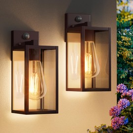 13'' Oil Rubbed Bronze Motion Sensor Outdoor Light Fixtures Wall Mount, Large Front Porch Lights,Dusk to Dawn Exterior Wall Sconce, Waterproof Lantern Lamp,Outside Coach Light for House,Garage,Yard