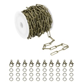MECCANIXITY 16ft Brown Plated Chain Stainless Steel Paper Clip Necklace Chains Bulk with Jump Rings Lobster Clasps for Jewelry Making DIY Crafts