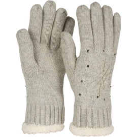 styleBREAKER 09010020 Women's Gloves with Embroidered Snowflake, Rhinestone and Fleece, Warm Thermal Winter Knitted Gloves, lightgrey