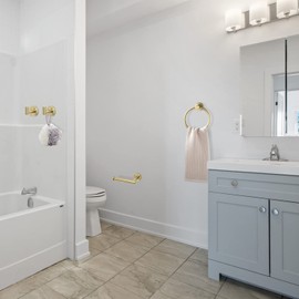 WEIKO Gold Bathroom Hardware Set, Brushed Gold Toilet Paper Holder Towel Ring and 2 Robe Hook Bathroom Accessories Hand Towel Holder Kit Wall Mount Stainless Steel, 4 Pieces