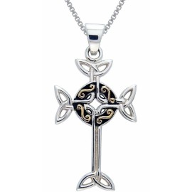 Carolina Glamour Collection Jewelry Trends Sterling Silver and Gold-plated Celtic Cross Pendant on Box Chain
