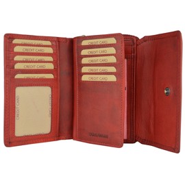 Solo Pelle Damen Leder Geldbörse I Portmonee I Portemonnaie Madrid in Vintage Leder (Vintage Rot) inkl. Geschenkkarton