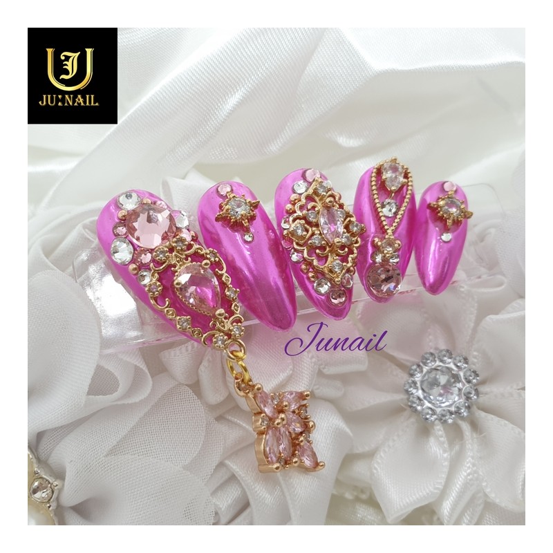 Crazy pink handmade nail tips - Short Round Square /