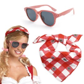 DONCOO Oktoberfest Neckerchief, Red/White Checked Glasses, Ro Traditional Scarf, Checked Neckerchief, Can be Used as a Neck Scarf, Bandana or Armband for Oktoberfest Theme Parties