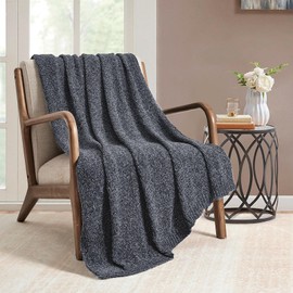 BOURINA Chenille Throw Blanket for Couch Sofa Chair Bed Home Decoration, Soft Warm Cozy Blanket for All Season（127x152cm, Grey）