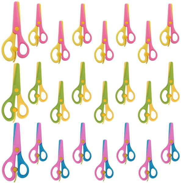 Belle Vous Children's Scissors Set - 24 x Coloured Children's