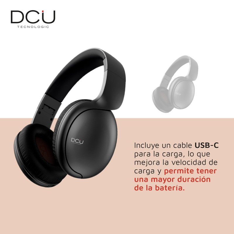 DCU TECNOLOGIC Bluetooth Headphones, Foldable Headphones, Wireless and Wired, Multifunction,