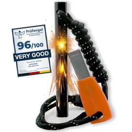 aZengear Survival Flint Fire Starter Kit, Thick Ferro Rod (4" x ⌀ 2/5") with Comfy Steel Striker, Paracord Lanyard String for Camping, Bushcraft