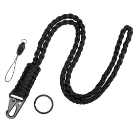 Uniclife Paracord Lanyard with Carabiner Lanyard & Key Ring Band for Men Robust Paracord Strap for Keys ID Card Holder Long Lanyard with Metal Ring (Black)