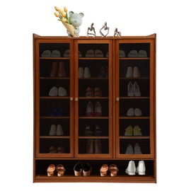 FTUREPAC 8-Tier Bamboo Shoe Storage Cabinet with Doors, 24 Pair Shoe Storage Organizer Cabinet, Freestanding Shoe Rack Cabinet with Adjustable Shelves for Hallway, Bedroom, and Entryway (Brown)