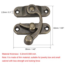 uxcell Vintage Lock Clasp Right Latch Hook Hasp 42mm x 36mm Swing Arm Latch Plated Bronze, 2 Pcs W Screws