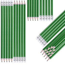 NIPORO Pencils HB Pack of 100 White Wooden Pencils with Eraser, Pencil, Pre-Sharpened, 19 cm Length, Economy Pack, Sustainable, (Green)