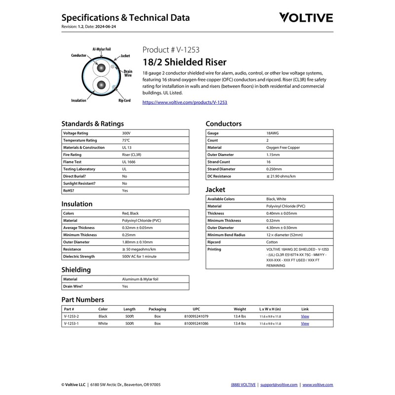 Voltive 18/2 Shielded Riser - CL3R Rated - Oxygen-Free Copper