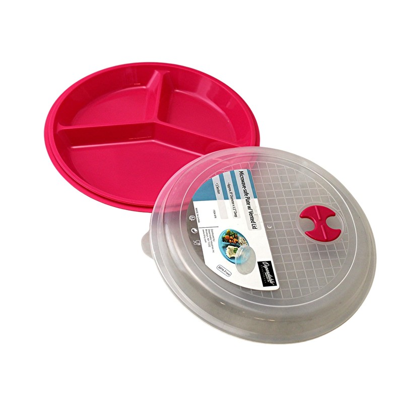 Dependable Industries inc. Essentials 3-Pack Divided Microwave Plates with Vented