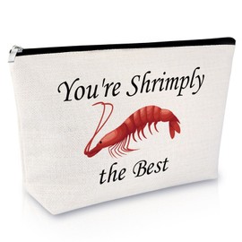 Shrimp Themed Gifts Makeup Bag Shrimp Lover Gift for Women Sea Animal Themed Travel Cosmetic Bag Inspirational Birthday Christmas Graduation Presents for Seafood Lover Friends Sister Zipper Pouch