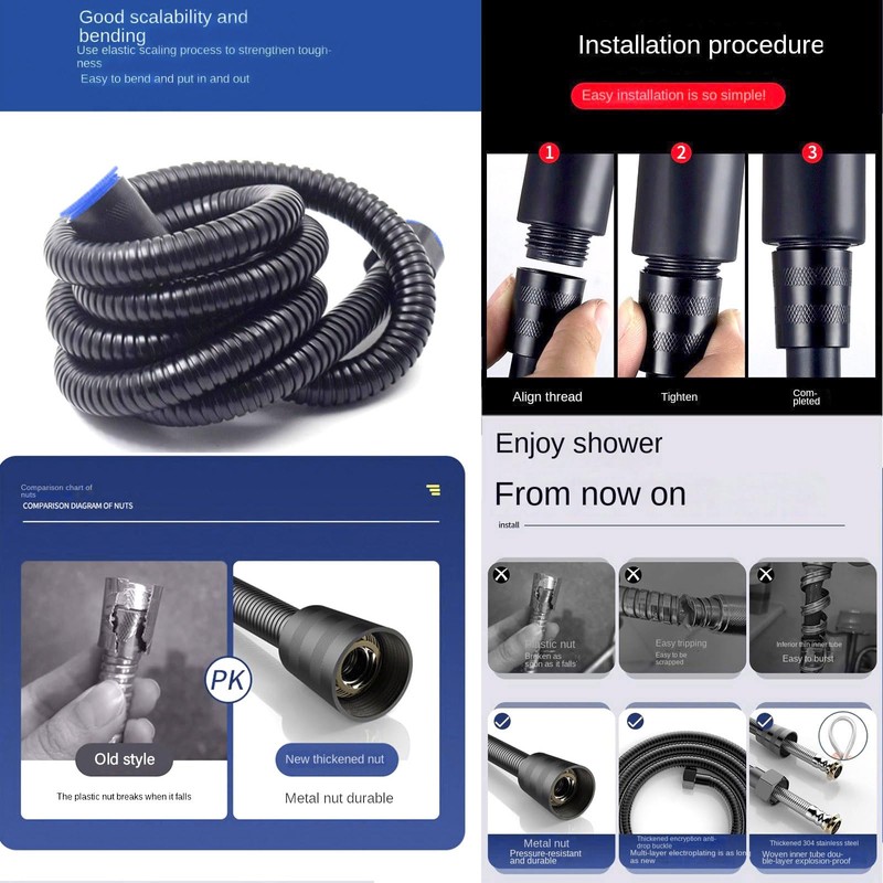 Universal Shower Hose Pipe Head Tap Hoses 1.5m Long Smooth