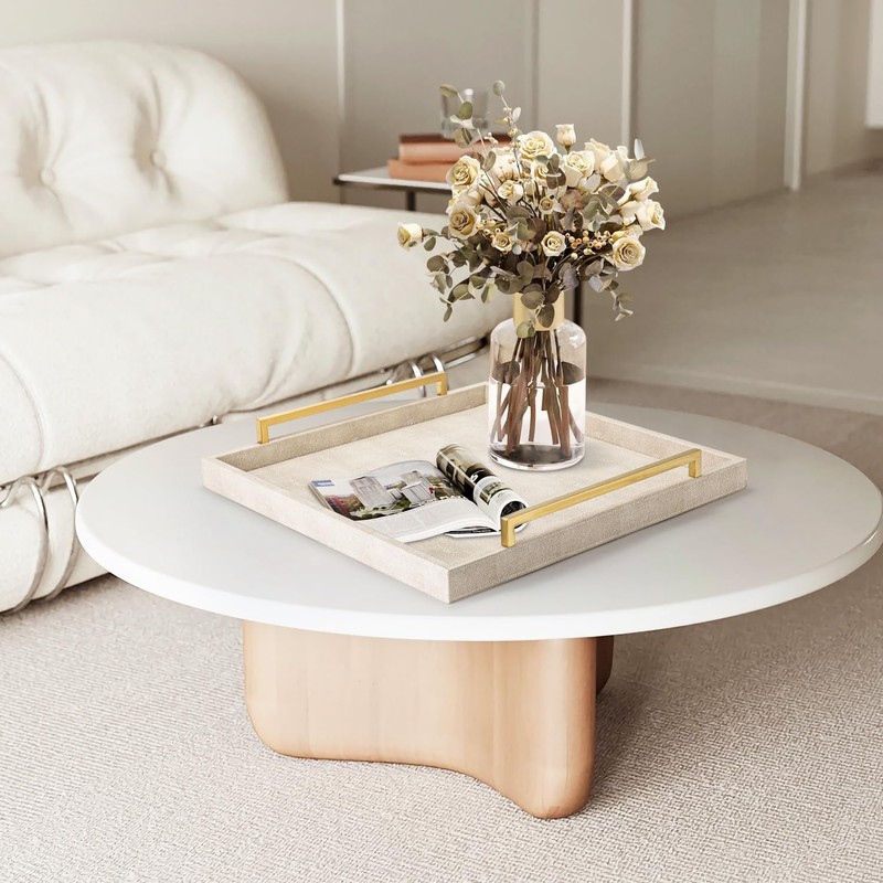 Large Ottoman Tray for Coffee Table,Square Shagreen Leather Decorative Tray